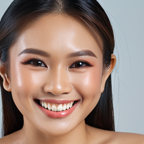 **Close-up portrait of a Thai woman smiling confidently, subtle and personalized makeup enhancing her features, soft studio lighting, showcasing "Personal Color" analysis with vibrant, flattering tones.**